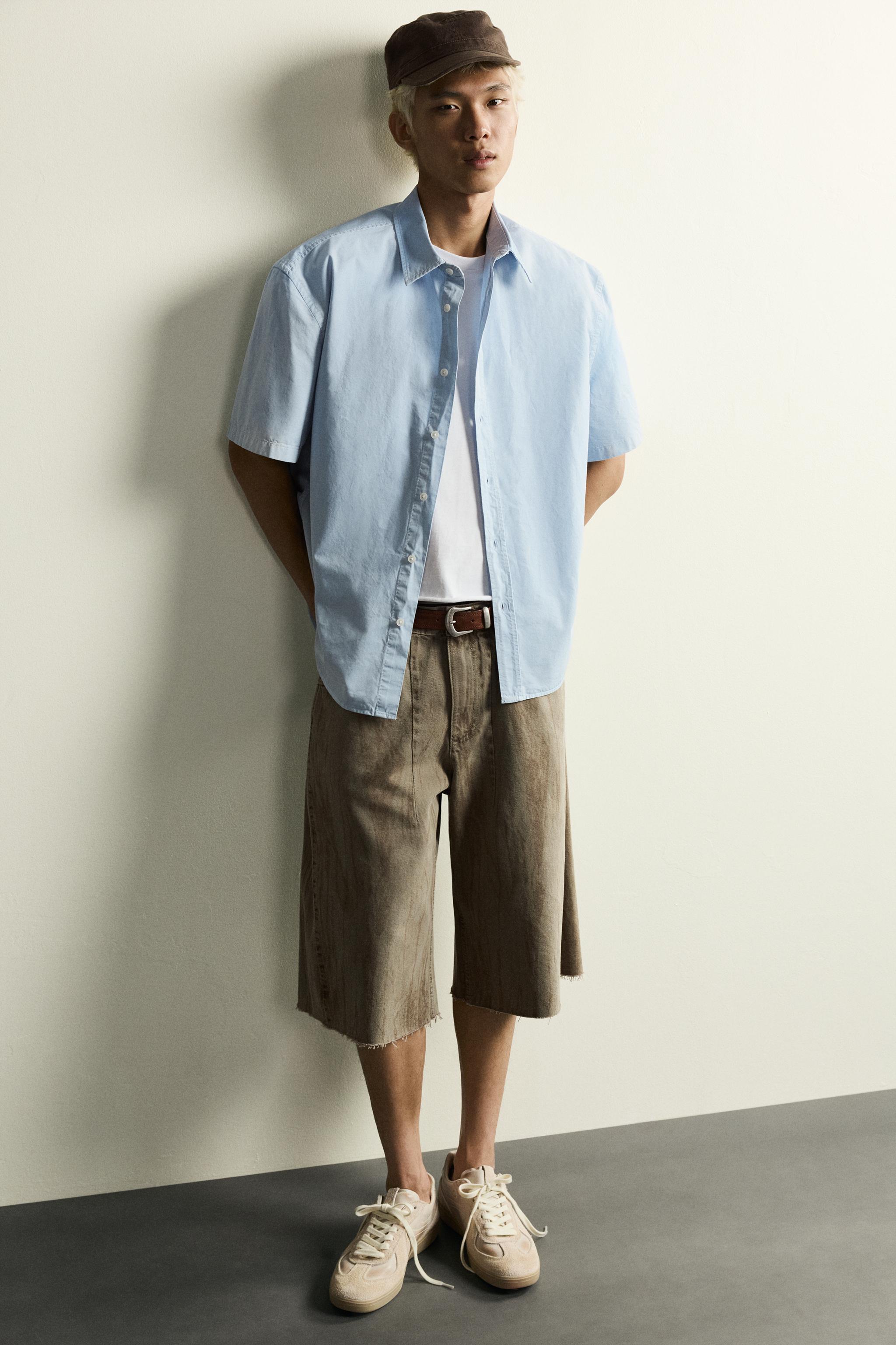 WASHED PRINT DENIM JORTS